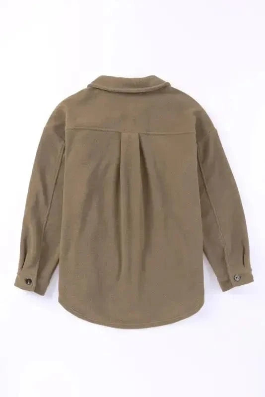 Shackets Turn Down Collar Buttoned Shirt Jacket