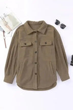 Shackets Turn Down Collar Buttoned Shirt Jacket