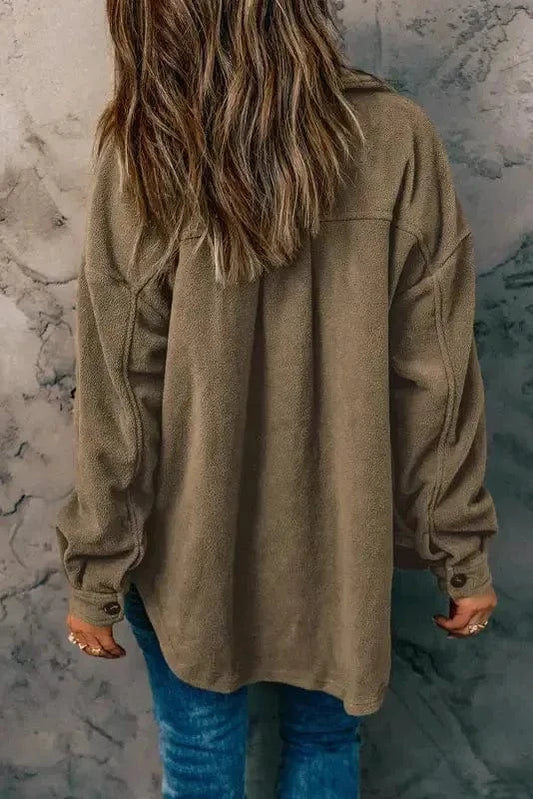 Shackets Turn Down Collar Buttoned Shirt Jacket