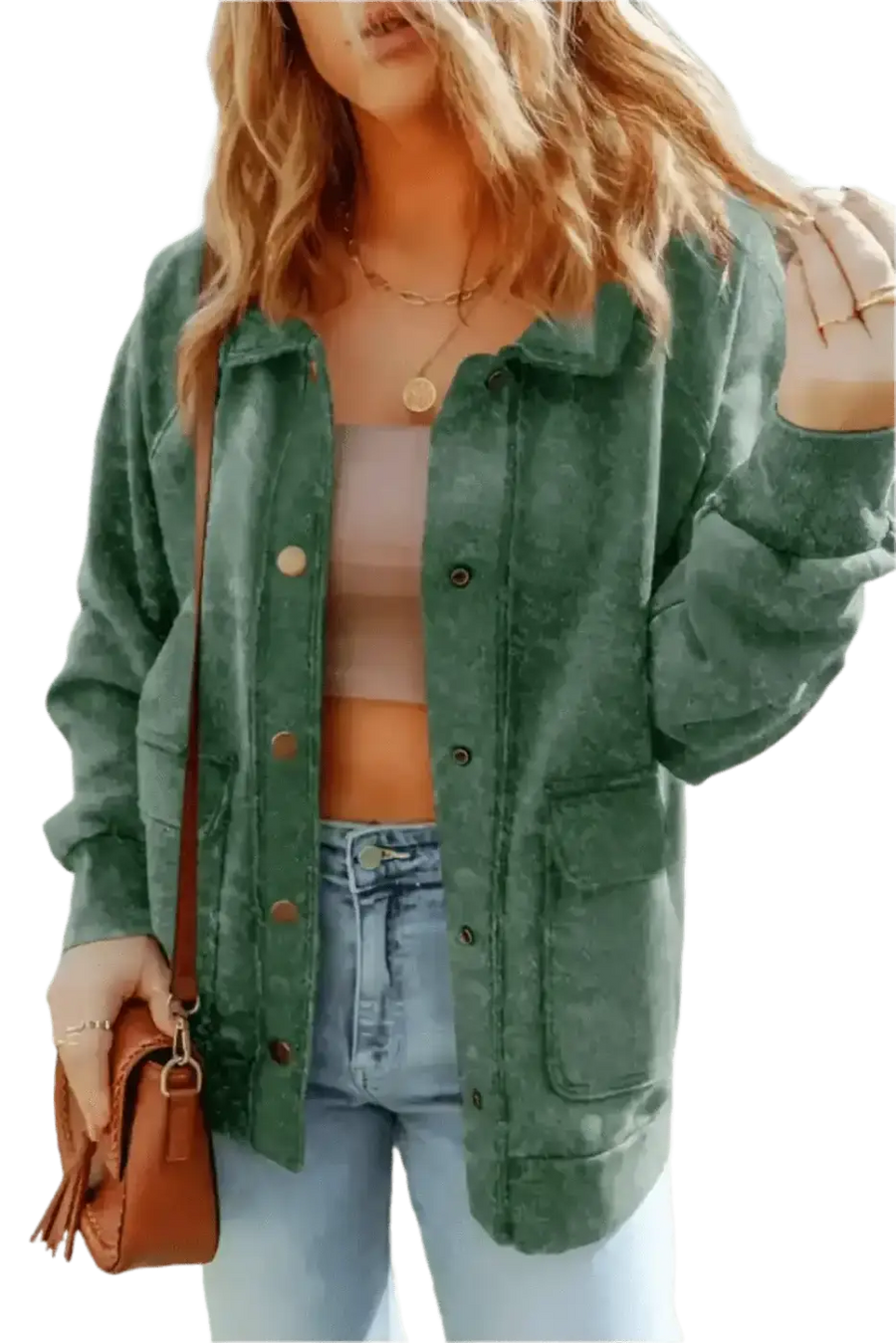 Vintage washed button shacket in relaxed layering silhouette with side pockets Fashionfitz UK