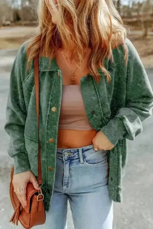 Shackets Vintage Washed Button Shacket Jacket