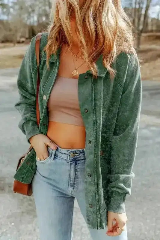 Shackets Vintage Washed Button Shacket Jacket