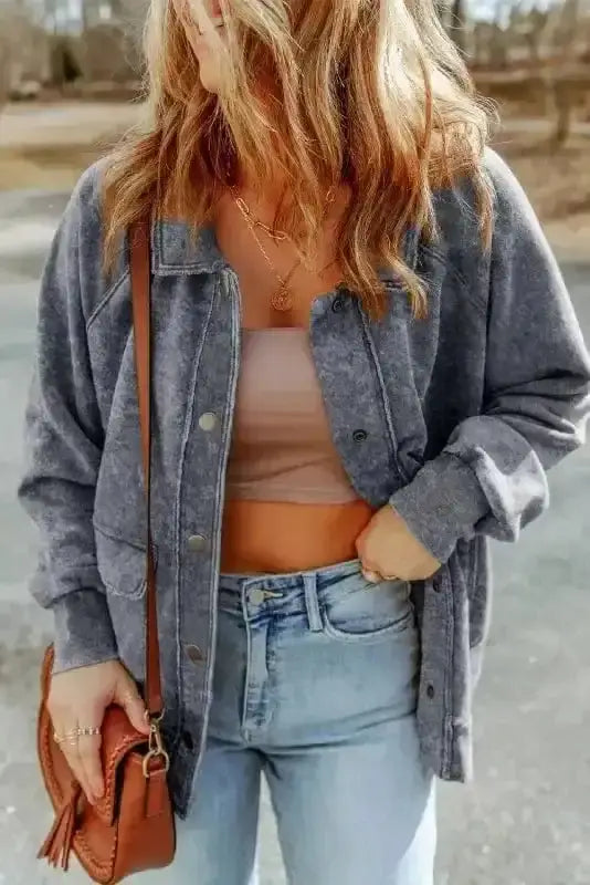 Shackets Vintage Washed Button Shacket Jacket