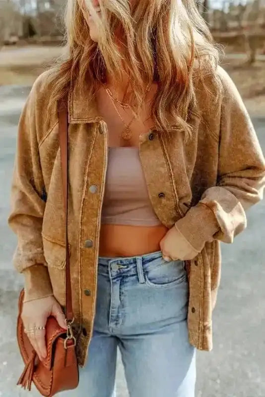 Shackets Vintage Washed Button Shacket Jacket