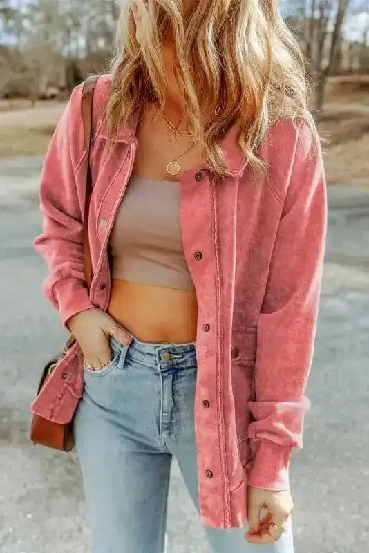 Shackets Vintage Washed Button Shacket Jacket