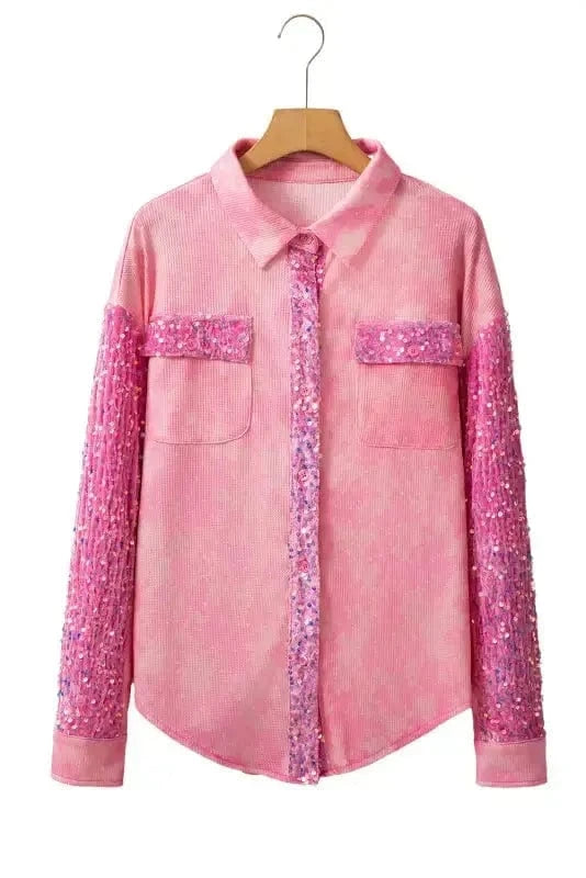 Shackets Washed Sequin Patch Shacket
