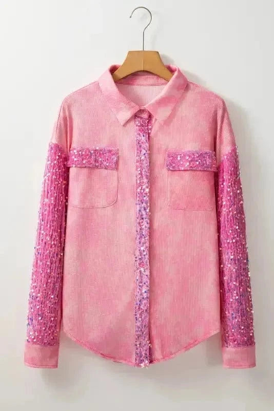 Shackets Washed Sequin Patch Shacket
