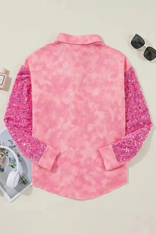 Shackets Washed Sequin Patch Shacket