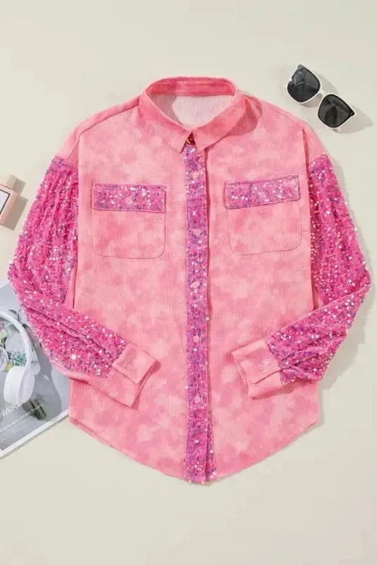 Shackets Washed Sequin Patch Shacket