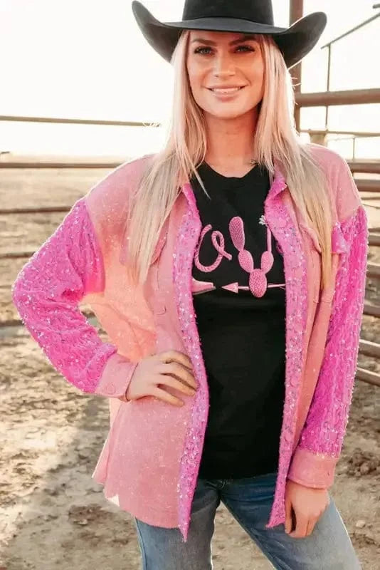 Shackets Washed Sequin Patch Shacket