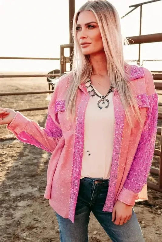 Shackets Washed Sequin Patch Shacket