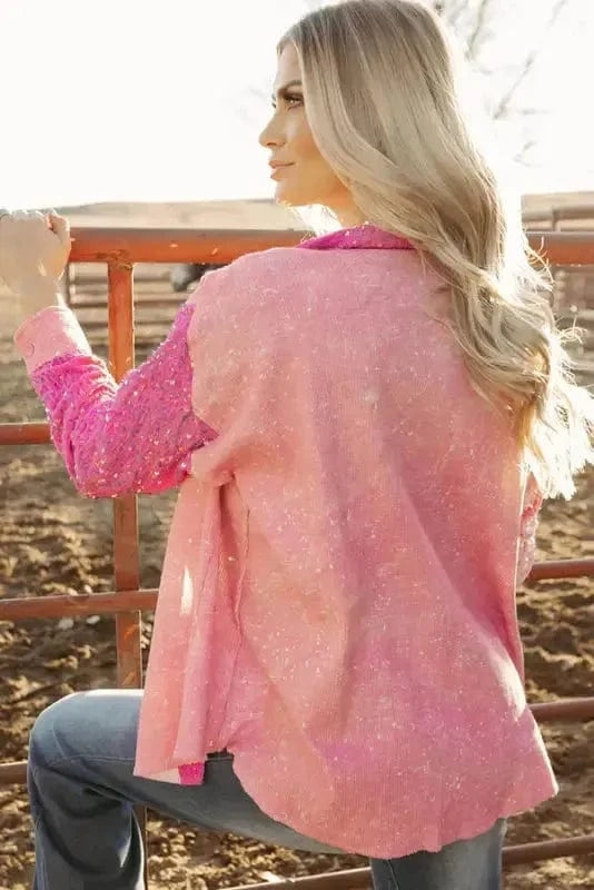 Shackets Washed Sequin Patch Shacket