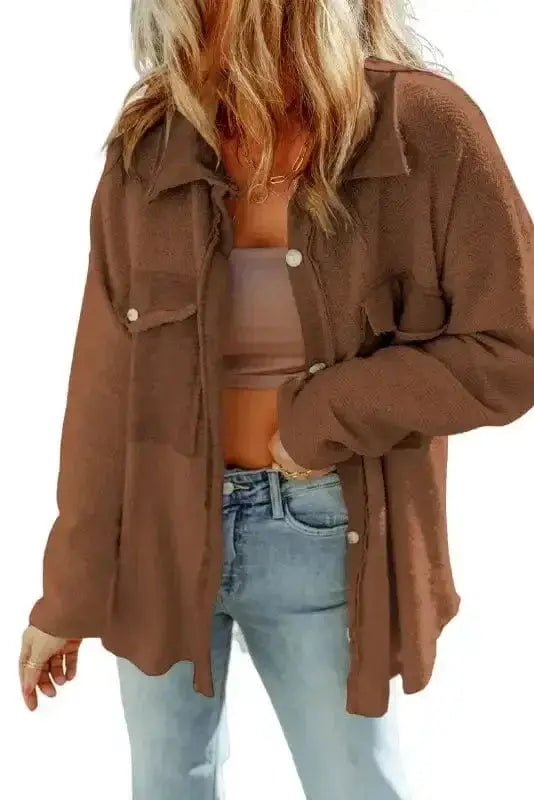 Shackets Winter Knit Shacket with Chest Pockets