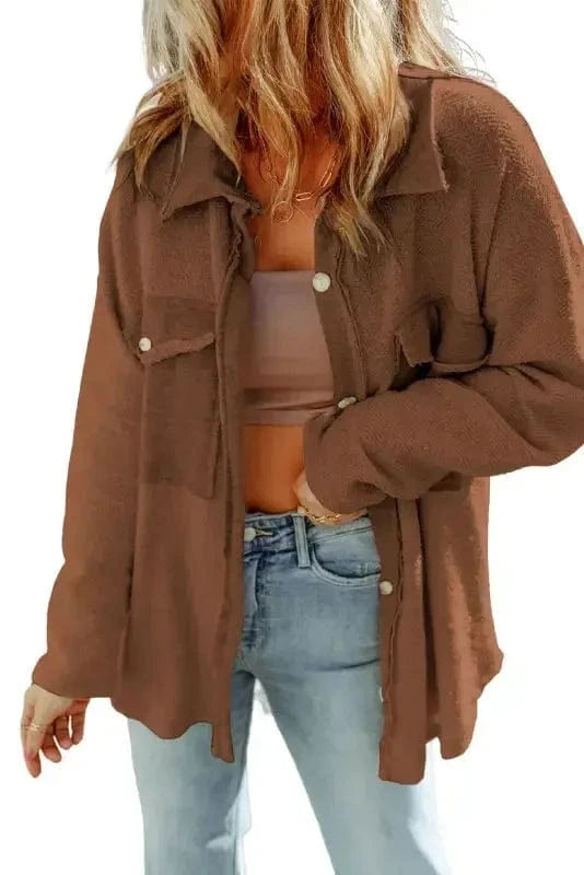 Shackets Winter Knit Shacket with Chest Pockets