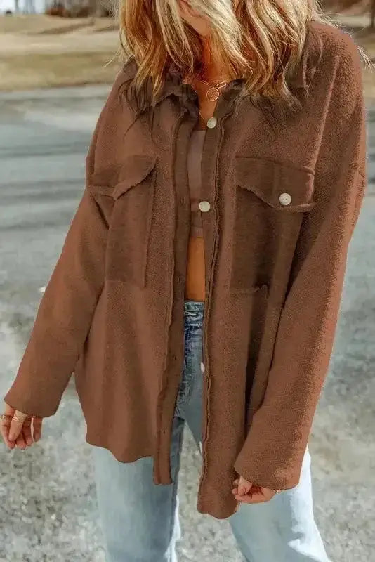 Shackets Winter Knit Shacket with Chest Pockets