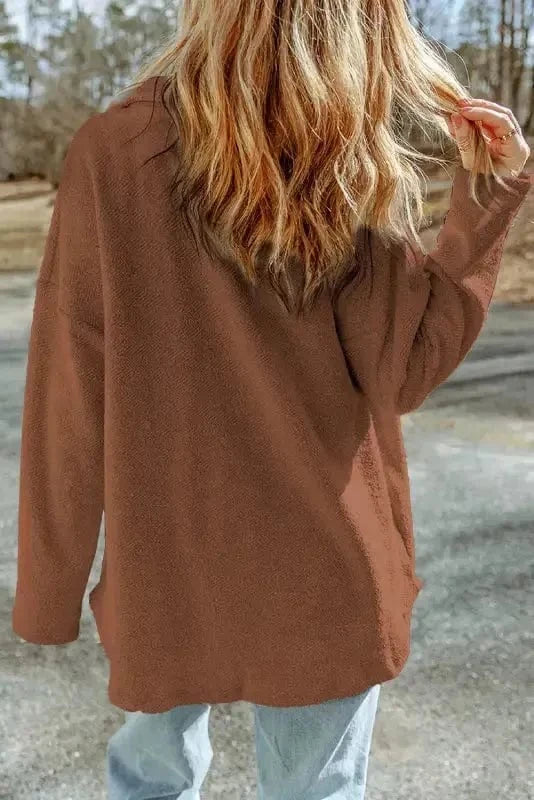 Shackets Winter Knit Shacket with Chest Pockets