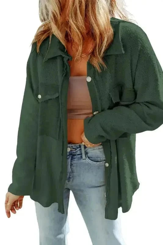 Shackets Winter Knit Shacket with Chest Pockets