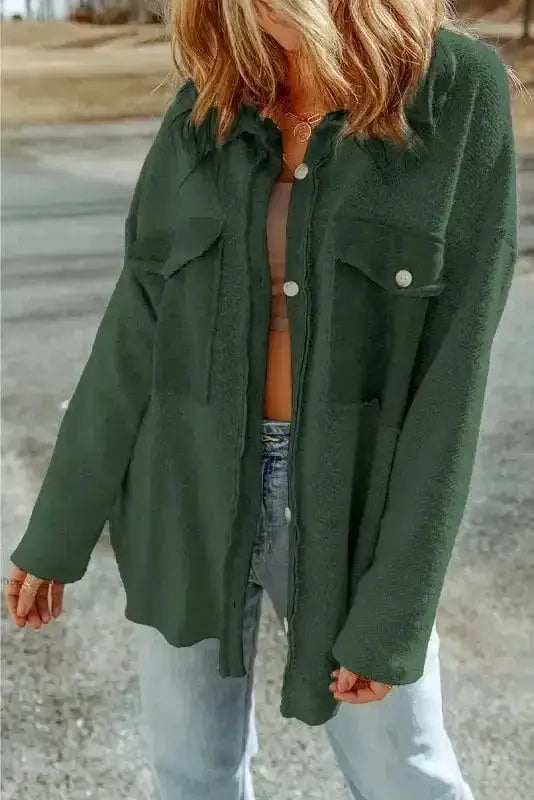 Shackets Winter Knit Shacket with Chest Pockets