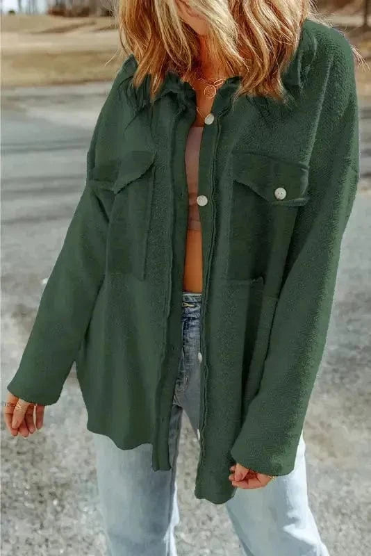 Shackets Winter Knit Shacket with Chest Pockets