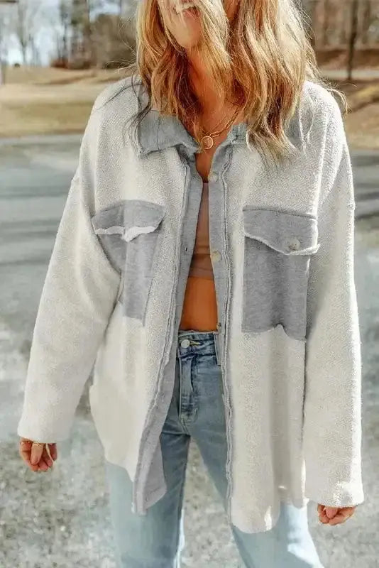 Shackets Winter Knit Shacket with Chest Pockets