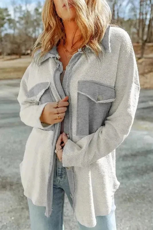 Shackets Winter Knit Shacket with Chest Pockets