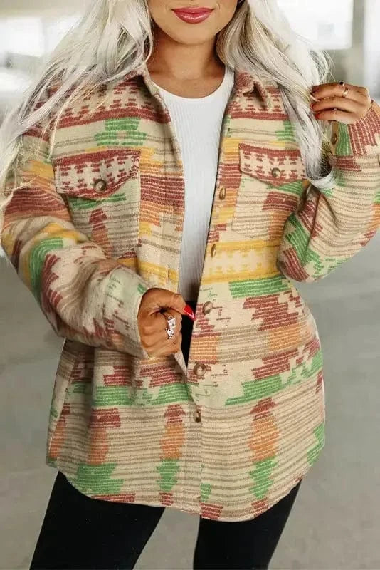 Shackets Yellow / S / 100%Polyester Aztec Print Western Style Shacket