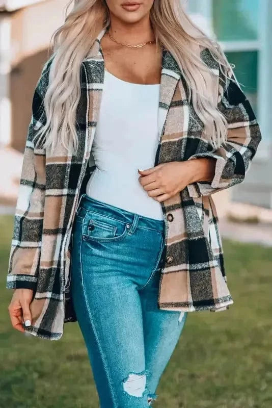 Shackets Yellow / S / 100%Polyester Red Plaid Buttoned Shirt Jacket