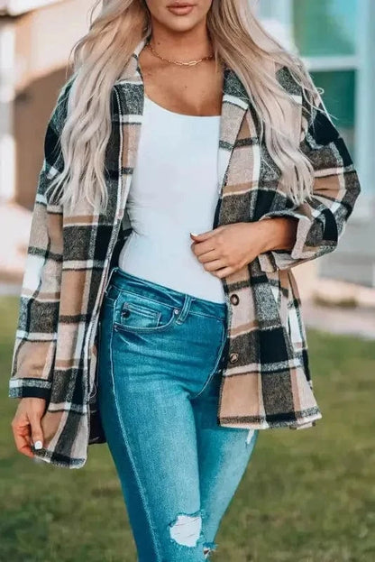 Shackets Yellow / S / 100%Polyester Red Plaid Buttoned Shirt Jacket