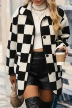 Sherpa Jackets Black / S / 100%Polyester CheckMate Fleece – Women's Black Checkered Jacket