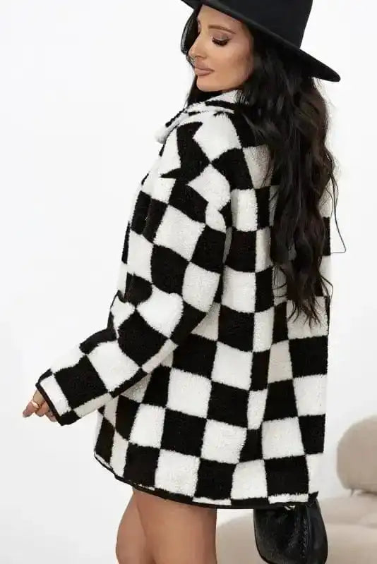 Sherpa Jackets CheckMate Fleece – Women's Black Checkered Jacket