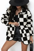Sherpa Jackets CheckMate Fleece – Women's Black Checkered Jacket