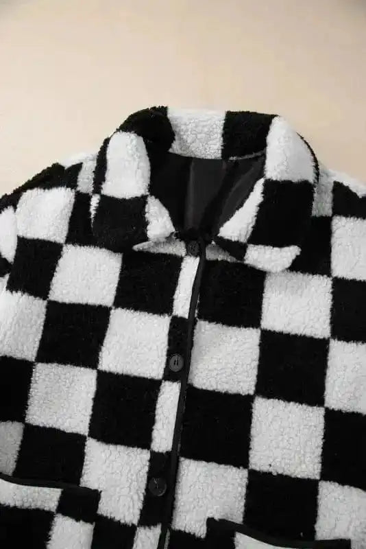 Sherpa Jackets CheckMate Fleece – Women's Black Checkered Jacket