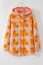 Orange check sherpa hooded jacket front view — Fashionfitz UK