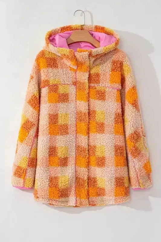 Sherpa Jackets Orange / S / 100%Polyester Zesty Check Sherpa Hooded Jacket