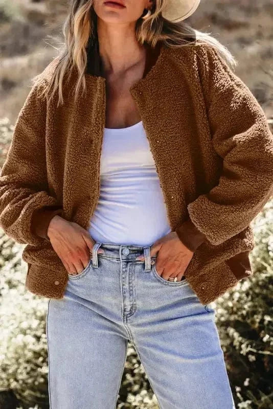 Sherpa Jackets Redwood Burl / S / 100%Polyester Sherpa Ribbed Bomber Jacket
