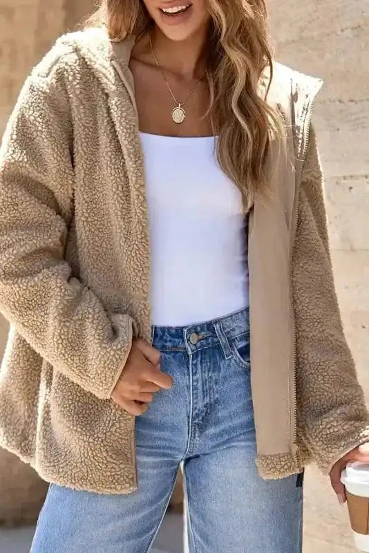 Sherpa Jackets Urban Trekker: Khaki Zip-Up Fleece Jacket