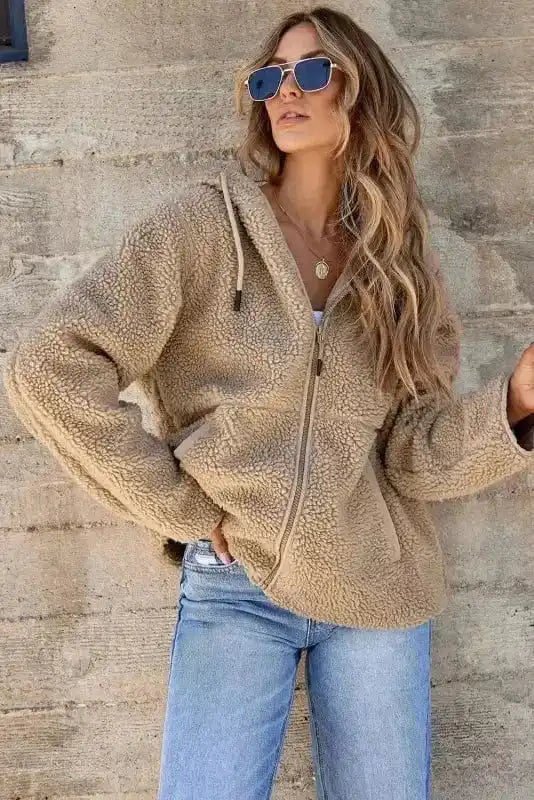 Sherpa Jackets Urban Trekker: Khaki Zip-Up Fleece Jacket