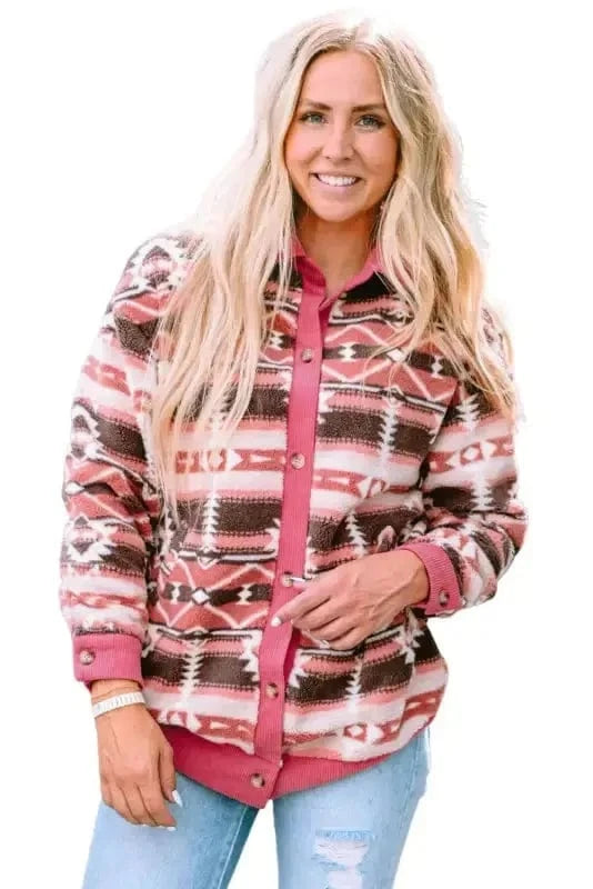 Sherpa Jackets White Western Sherpa Corduroy Trim Jacket