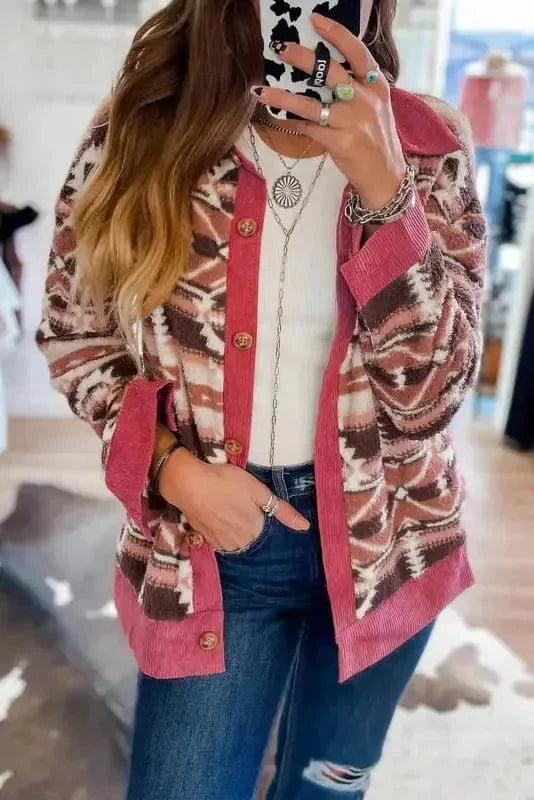 Sherpa Jackets White Western Sherpa Corduroy Trim Jacket
