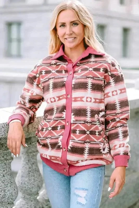 Sherpa Jackets White Western Sherpa Corduroy Trim Jacket