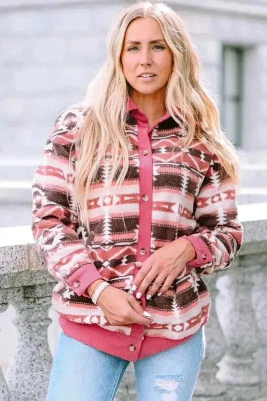 Sherpa Jackets White Western Sherpa Corduroy Trim Jacket