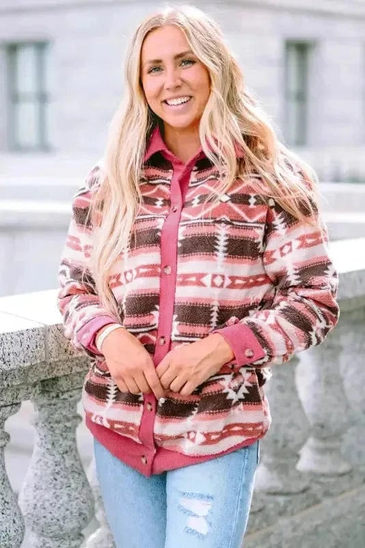 Sherpa Jackets White Western Sherpa Corduroy Trim Jacket