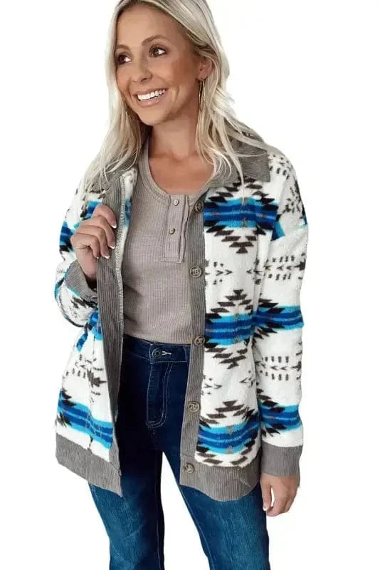 Sherpa Jackets White Western Sherpa Corduroy Trim Jacket