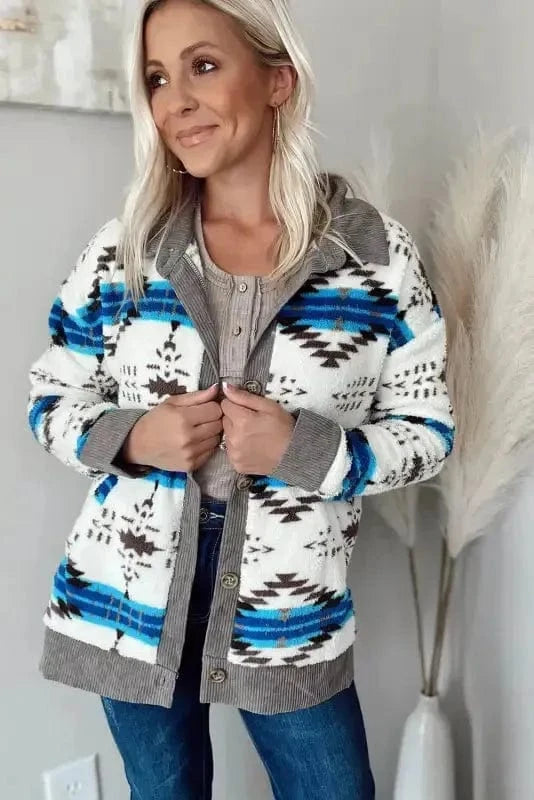 Sherpa Jackets White Western Sherpa Corduroy Trim Jacket
