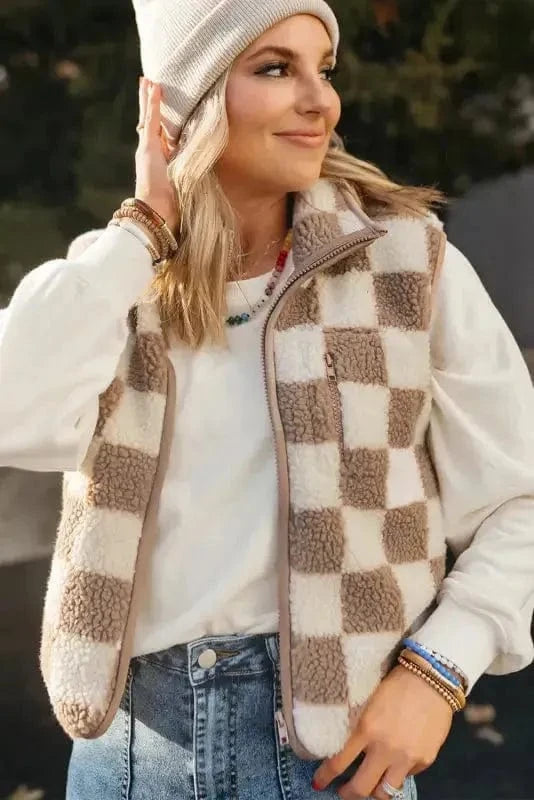 Sherpa Vests Monochrome Mosaic Sherpa Vest