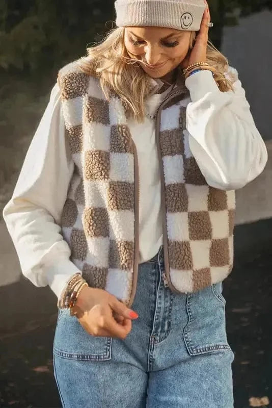 Sherpa Vests Monochrome Mosaic Sherpa Vest
