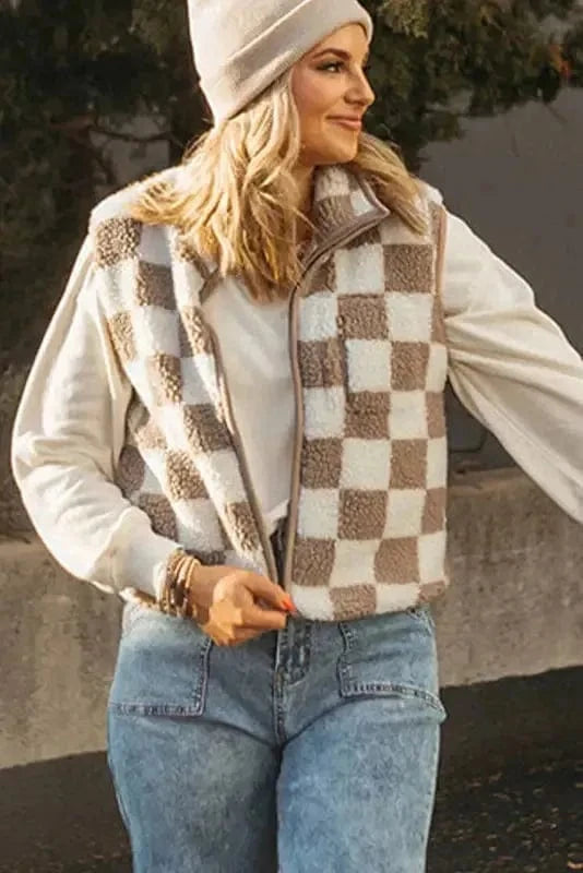 Sherpa Vests Monochrome Mosaic Sherpa Vest
