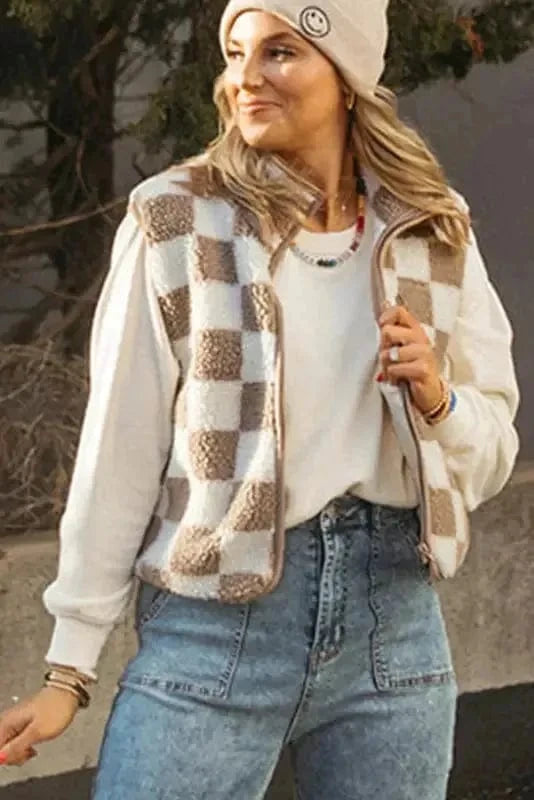 Sherpa Vests Monochrome Mosaic Sherpa Vest