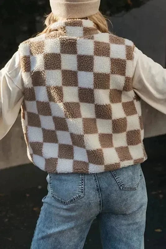 Sherpa Vests Monochrome Mosaic Sherpa Vest