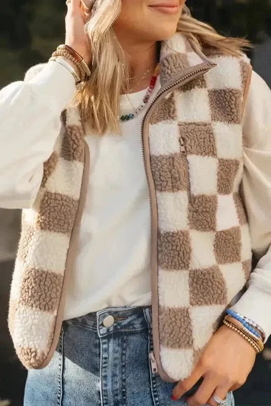Sherpa Vests Monochrome Mosaic Sherpa Vest